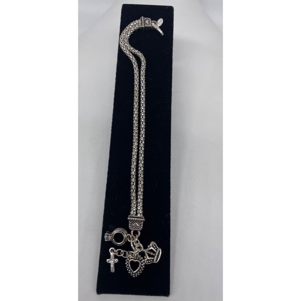 Premier Design Charm Bracelet W/ Heart Crown Cross Charms 6.5" Lobster Clasp